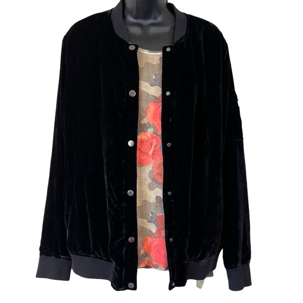 Peace Love World “I Am Blessed” 2PC Velvet Bomber Jacket & Floral Camo Tank Set